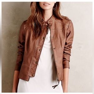 🚺 Anthropologie Hei Hei cognac brown vegan leather jacket